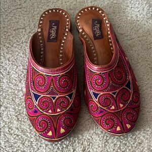 Mojari brand Embroidered Leather Mules Size 6.5 (Indian size 5)